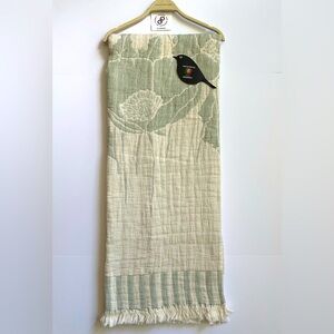 🎁Piscatextil Throw Blanket 100% Cotton Mint Green & Oatmeal in Large Blooms